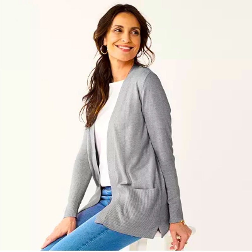 Classic Ribbed Open-Front Cardigan with Pockets- Size PM- NWT